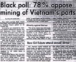 Source: Hamilton, Willie. Black Poll: 78% Oppose Mining of Vietnam's Ports. New York Amsterdam News, May 20, 1972, p. C1.