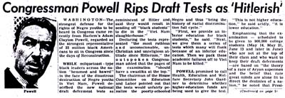 Source: Congressman Powell Rips Draft Tests as 'Hitlerish'. Muhammad Speaks, May 20, 1966, p. 1, 5.